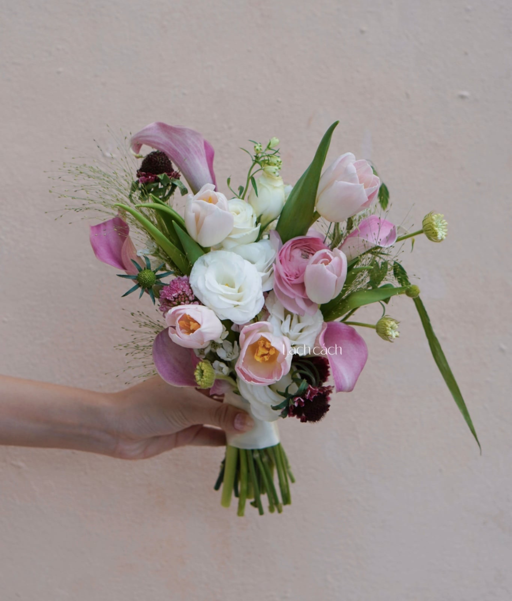 Hoa cưới calla lily hồng mix tone hồng