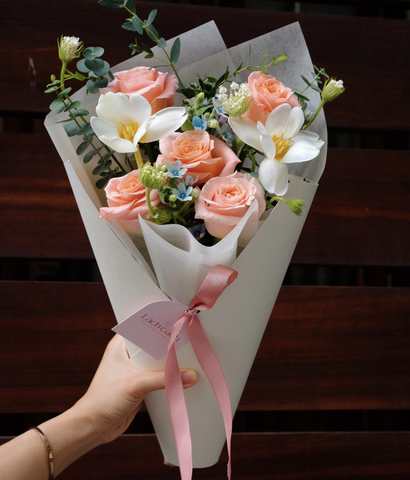 Bó Bồng bềnh hồng shimmer mix tulip