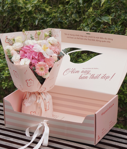 Box The Blooming Whisper tú cầu hồng mix tulip