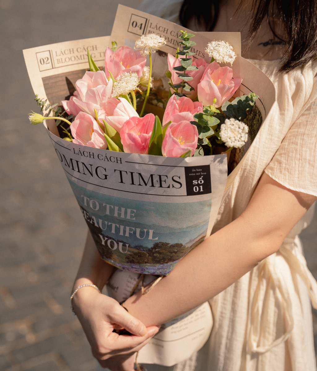 Bó Blooming times tulip hồng