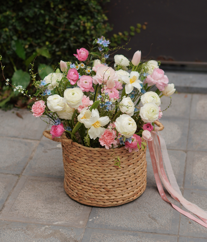 Valentine 2026 - Mẫu 20 - Giỏ lục bình mao lương mix tulip