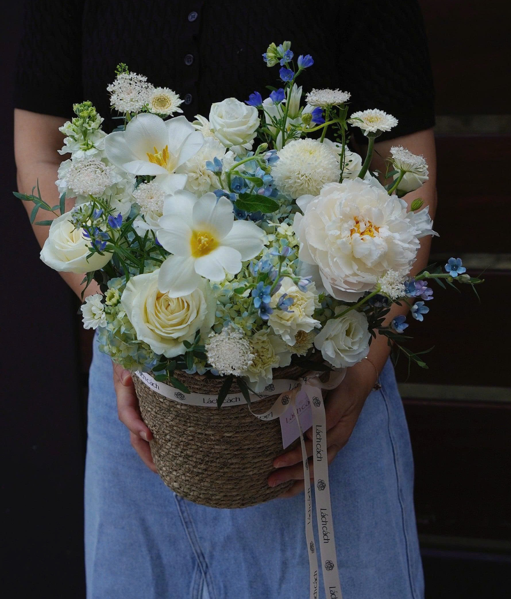 Giỏ cói peony mix