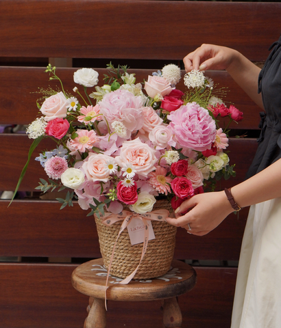Giỏ cói peony mix