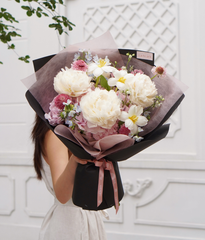 Bó một mặt peony trắng mix tulip