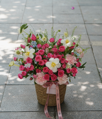 Giỏ cói hồng chùm hồng đậm