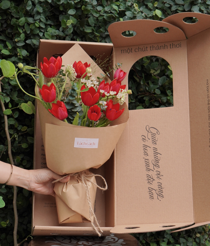 Valentine 2026 - Mẫu 12 - Hộp thư hoa 10b tulip đỏ
