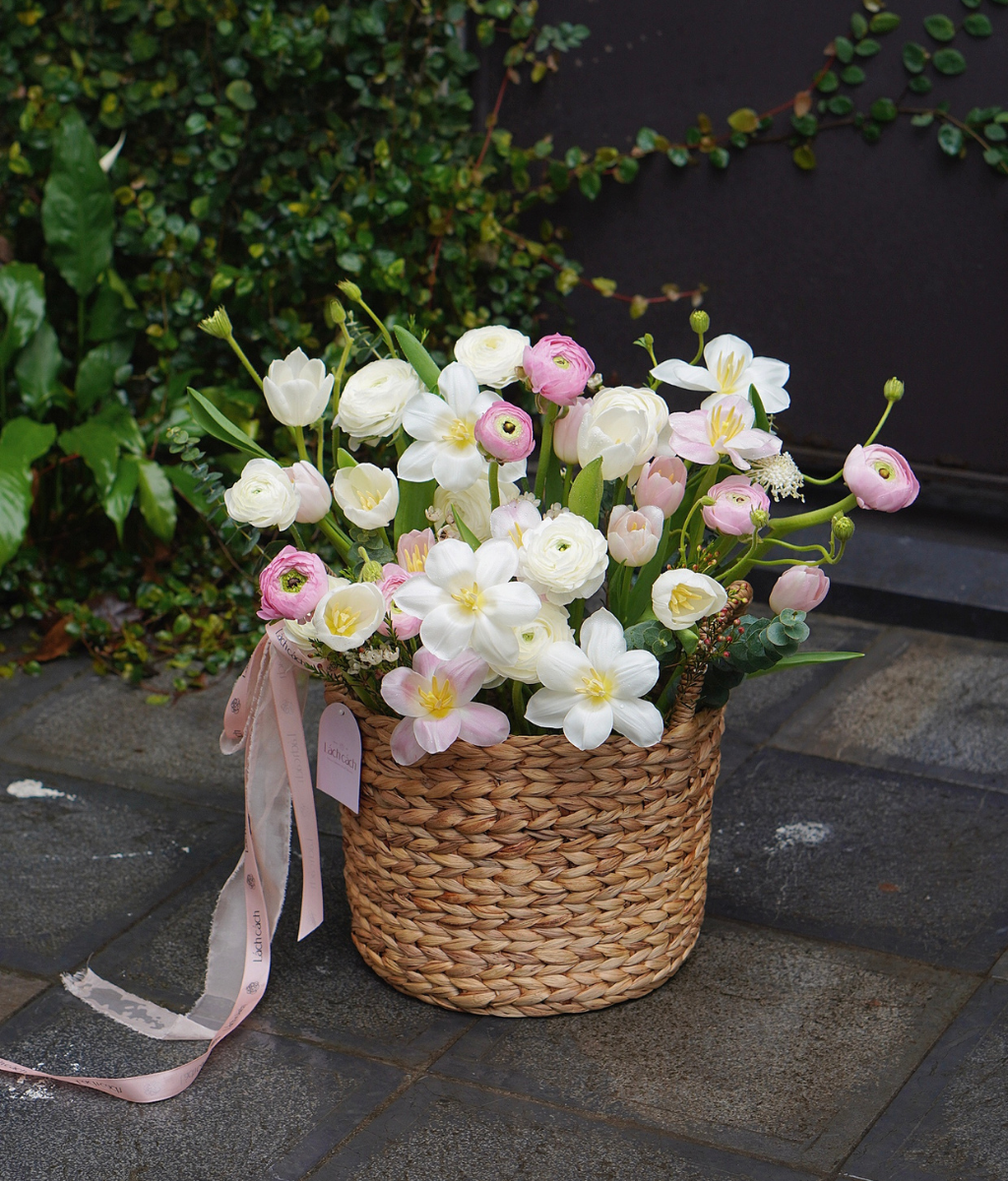 Giỏ lục bình mao lương mix tulip