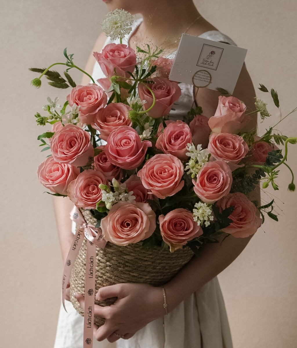 Giỏ cói hermosa mix sao trắng