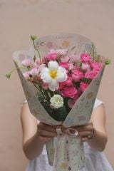Bông Bánh Bèo hồng chùm mix tulip