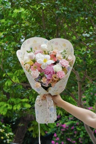 Bông Bánh Bèo tú cầu hồng mix tulip