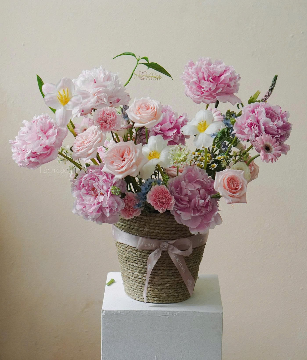 Giỏ cói peony mix