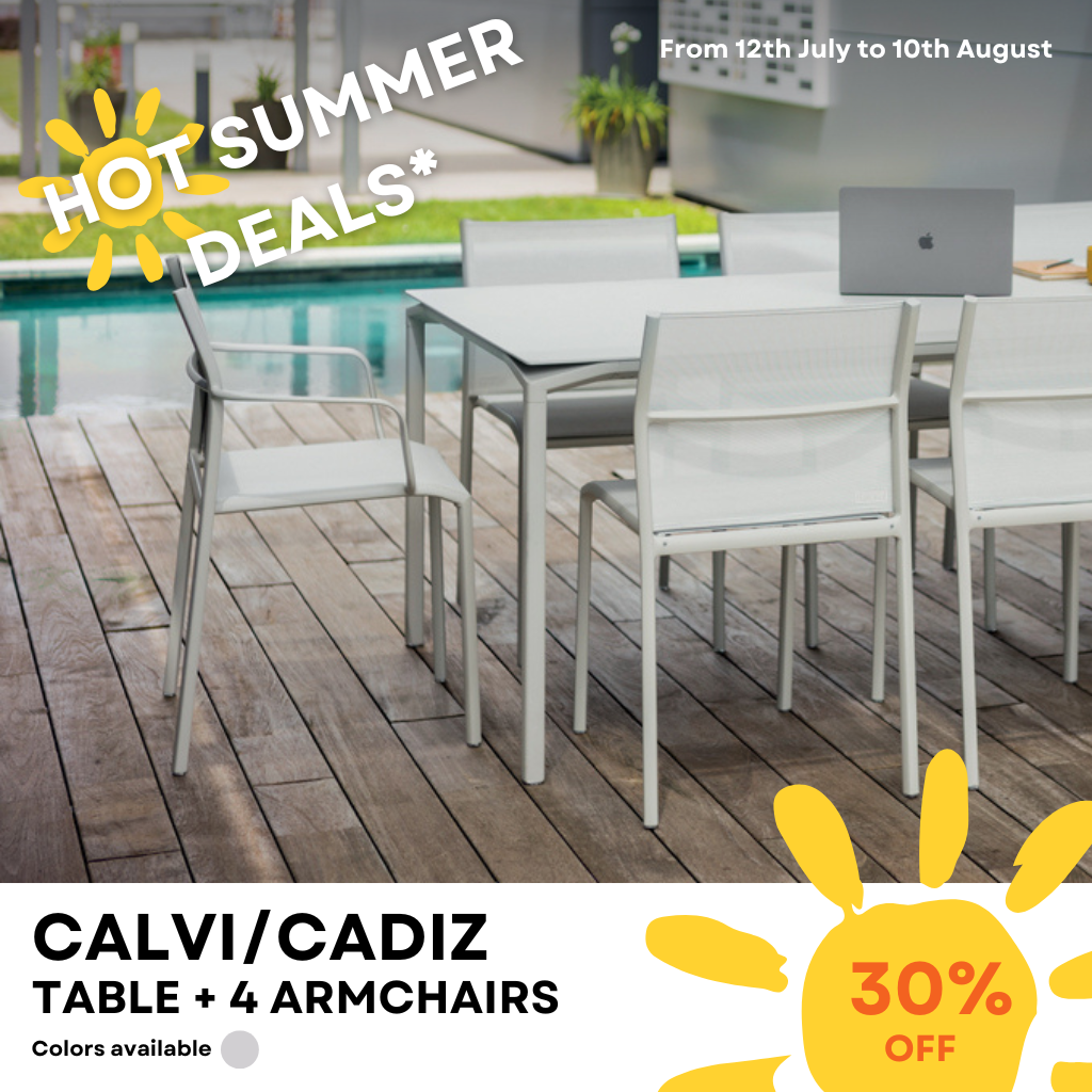  CALVI - Set: 1 x table 160x80 and 4 x CADIZ Armchairs 