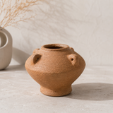  CHAM - Bình Hoa Đất Nung Thủ Công Dáng Tròn 4 Gân Nổi (15cm) 