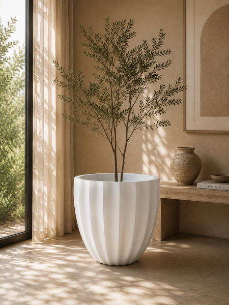  JS - SANTA BARBARA Chậu Composite tròn thấp có rãnh dọc (Đường kính 59 x Cao 52 cm) 