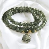  Chuỗi thạch anh tóc xanh Mix charm cỏ 4 lá 