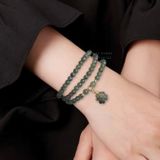  Chuỗi thạch anh tóc xanh Mix charm cỏ 4 lá 