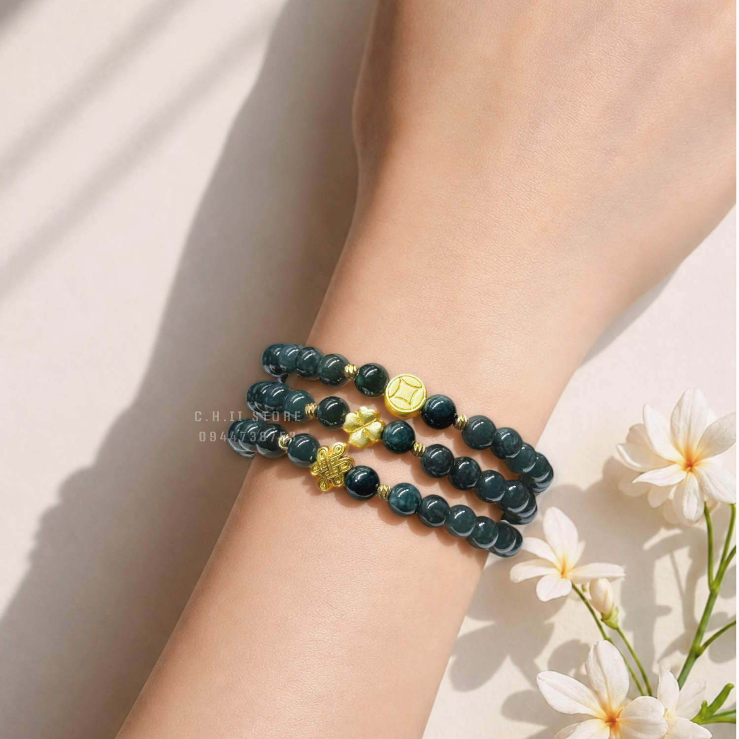  Chuỗi lam ngọc loại A mix Charm 