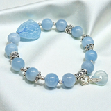  Vòng đá aquamarine mix hồ ly, điếu và bạc 925 