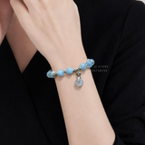  Vòng đá aquamarine mix hồ ly, điếu và bạc 925 