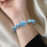  Vòng đá aquamarine mix hồ ly, điếu và bạc 925 