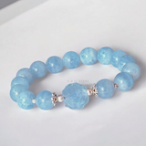  Vòng đá aquamarine charm hoa mẫu đơn 