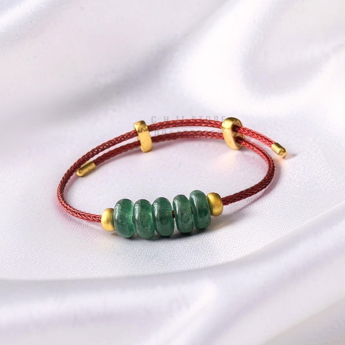  Dây đeo tay ngũ điếu thạch anh dâu tây xanh 