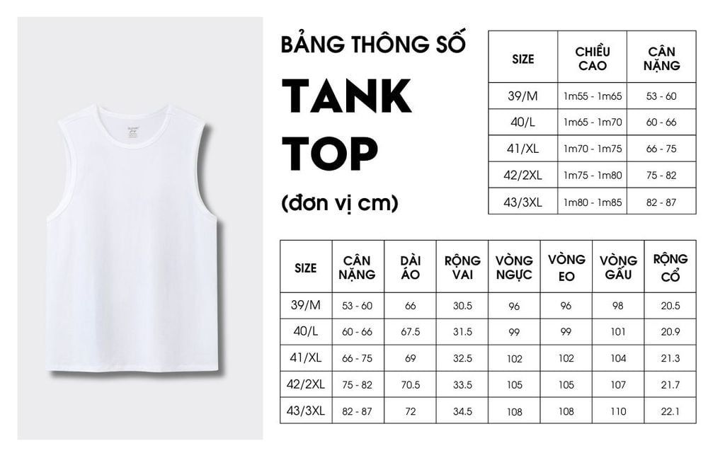 ÁO THUN BA LỖ COTTON, CO GIÃN - TRẮNG 9ABLB501TRK