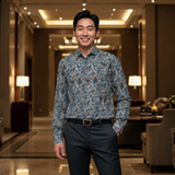  Áo sơ mi dài tay hoạ tiết, (Xanh ngọc, 39) 