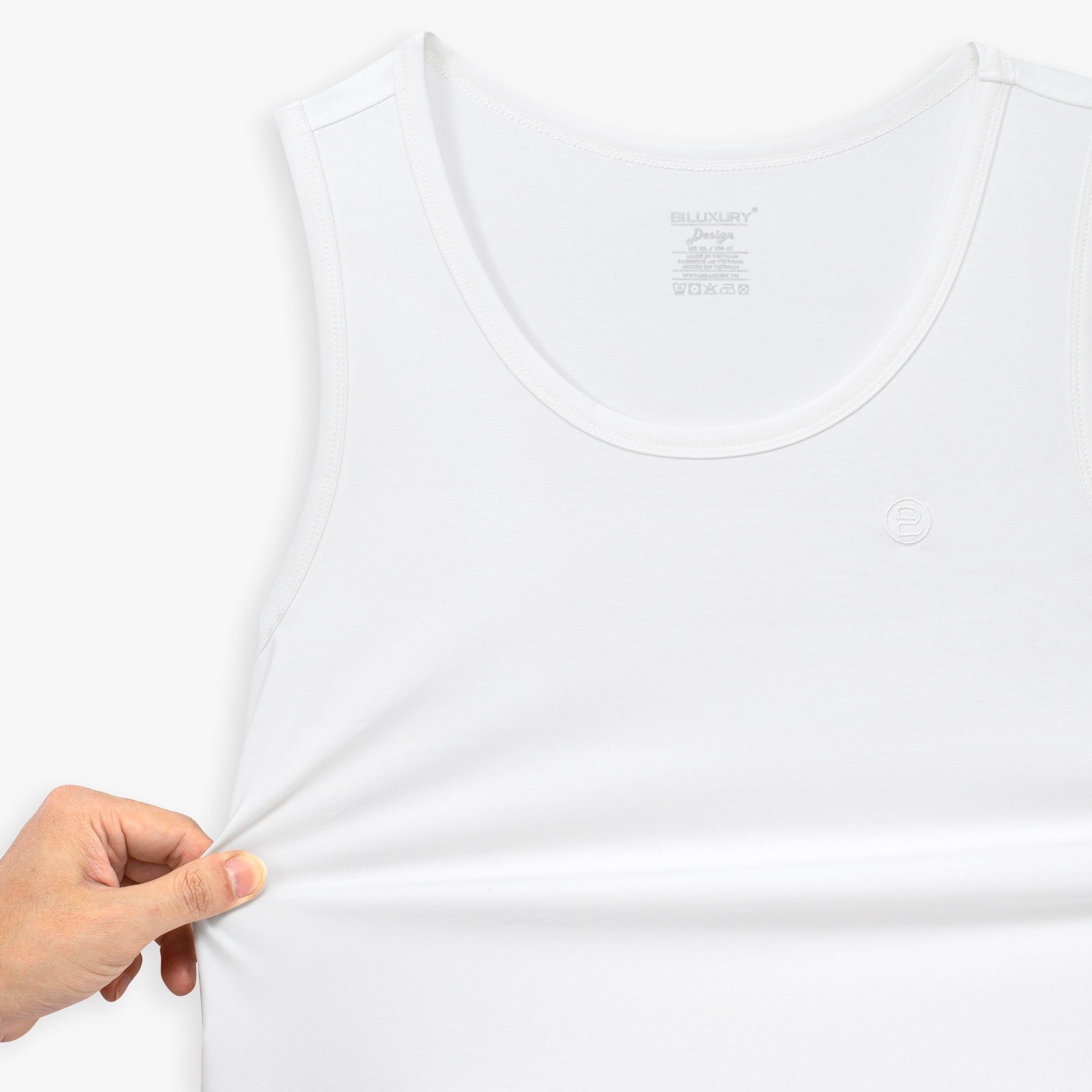 ÁO THUN BA LỖ COTTON, CO GIÃN - TRẮNG 9ABLB501TRK
