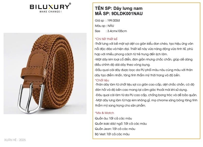  Dây lưng dệt kim màu nâu 