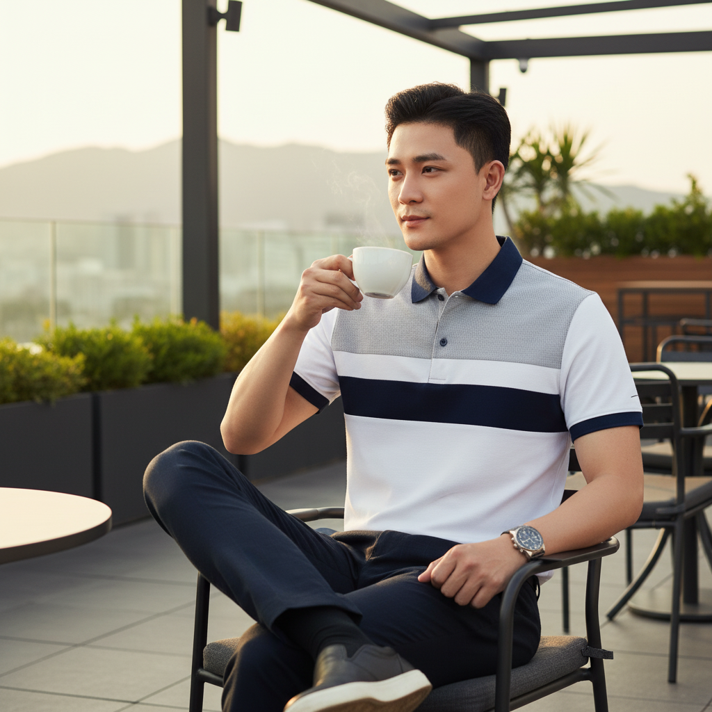 ÁO POLO HỌA TIẾT KẺ SỌC - TRẮNG 9APCS516TRK