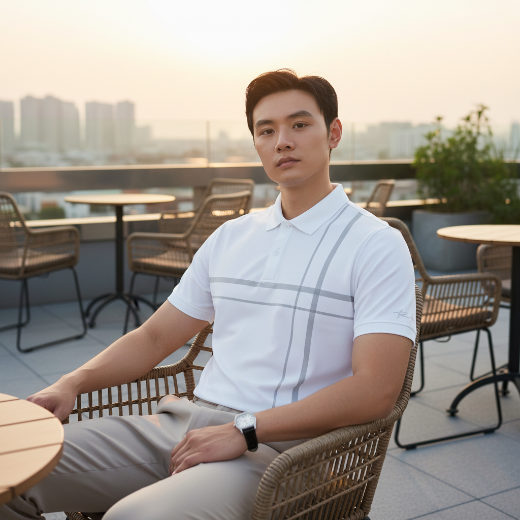 ÁO POLO THIẾT KẾ KẺ SỌC CAO CẤP - TRẮNG 1APCT629TRK