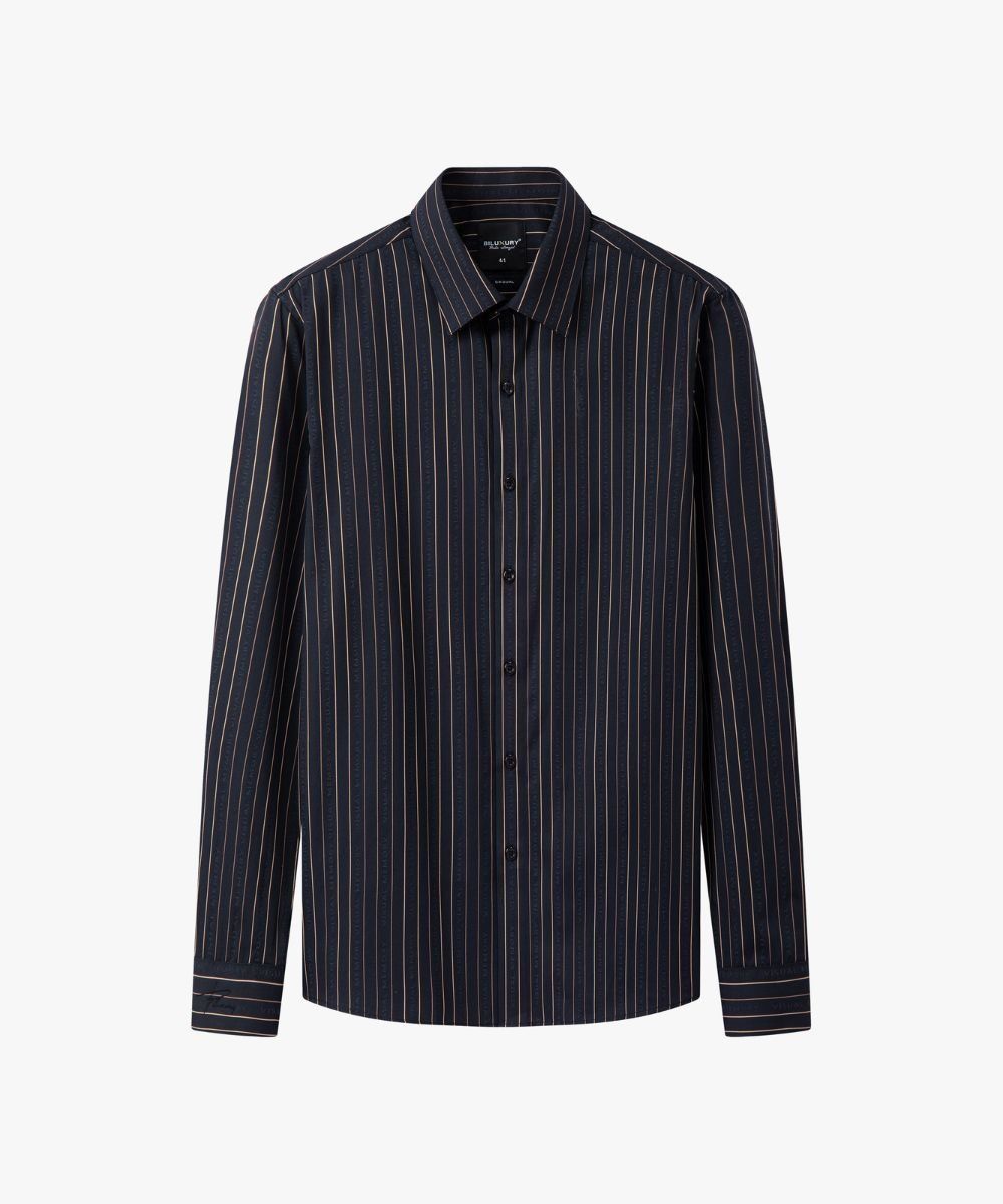  Áo sơ mi dài tay kẻ sọc, (Đen, 40) 