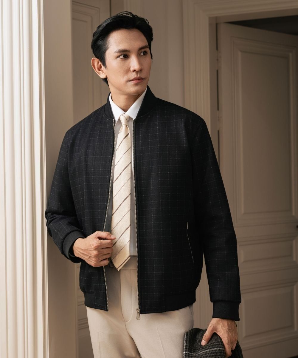  Áo khoác dạ kẻ sọc, (Đen, 39) 