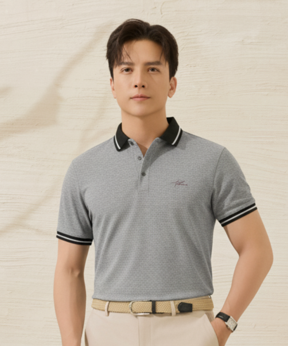  Áo polo hoạ tiết, (Xám, 39) 