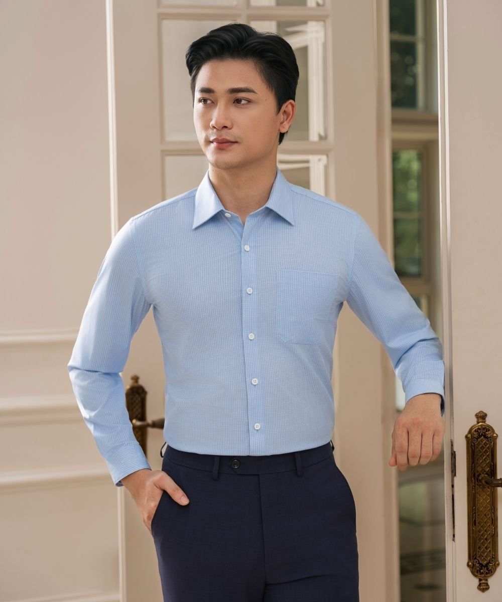  Sơ mi dài tay kẻ sọc, (Xanh, 39) 