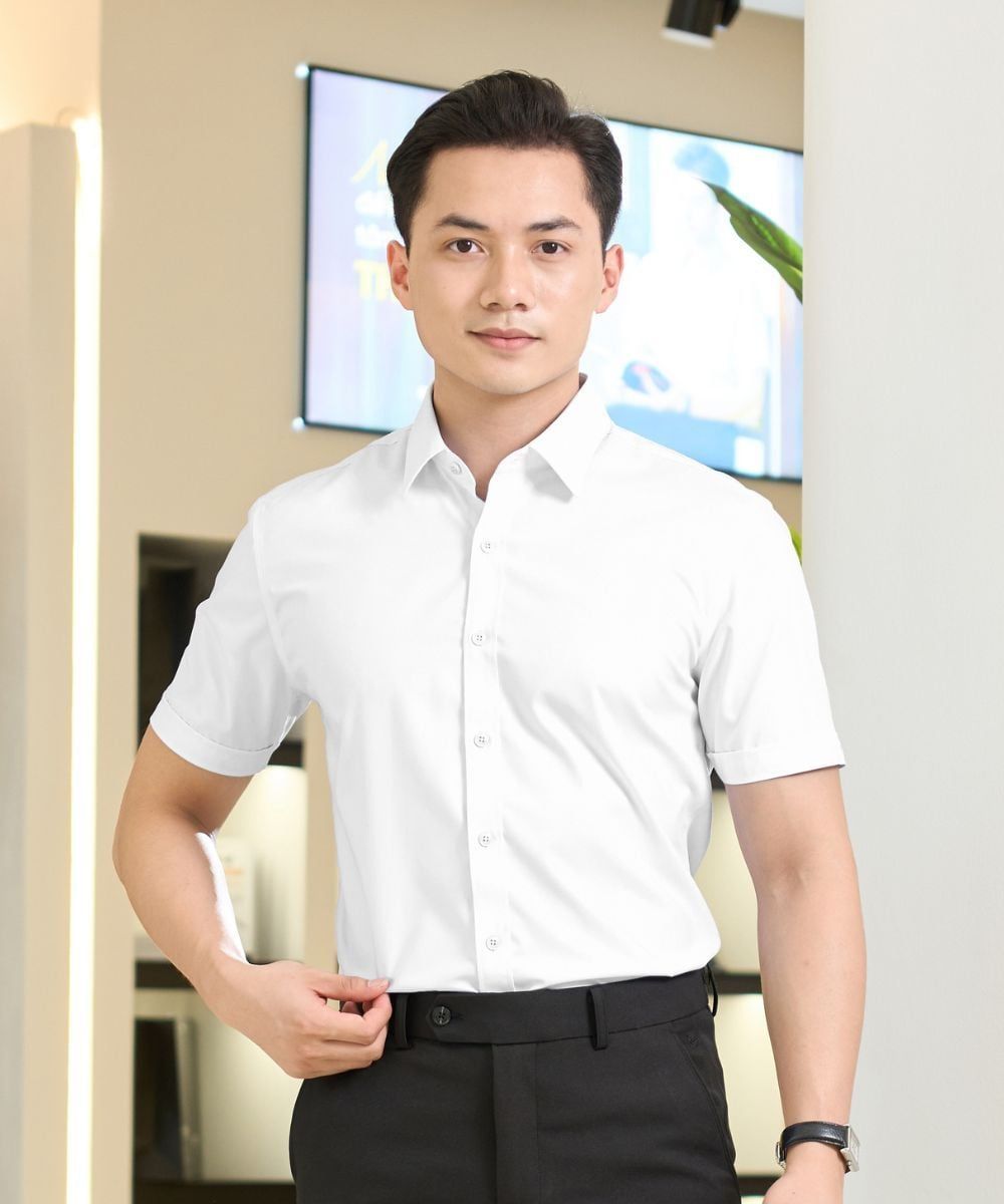 ÁO SƠ MI CỘC TAY BASIC - TRẮNG 9SMCB548TRT03