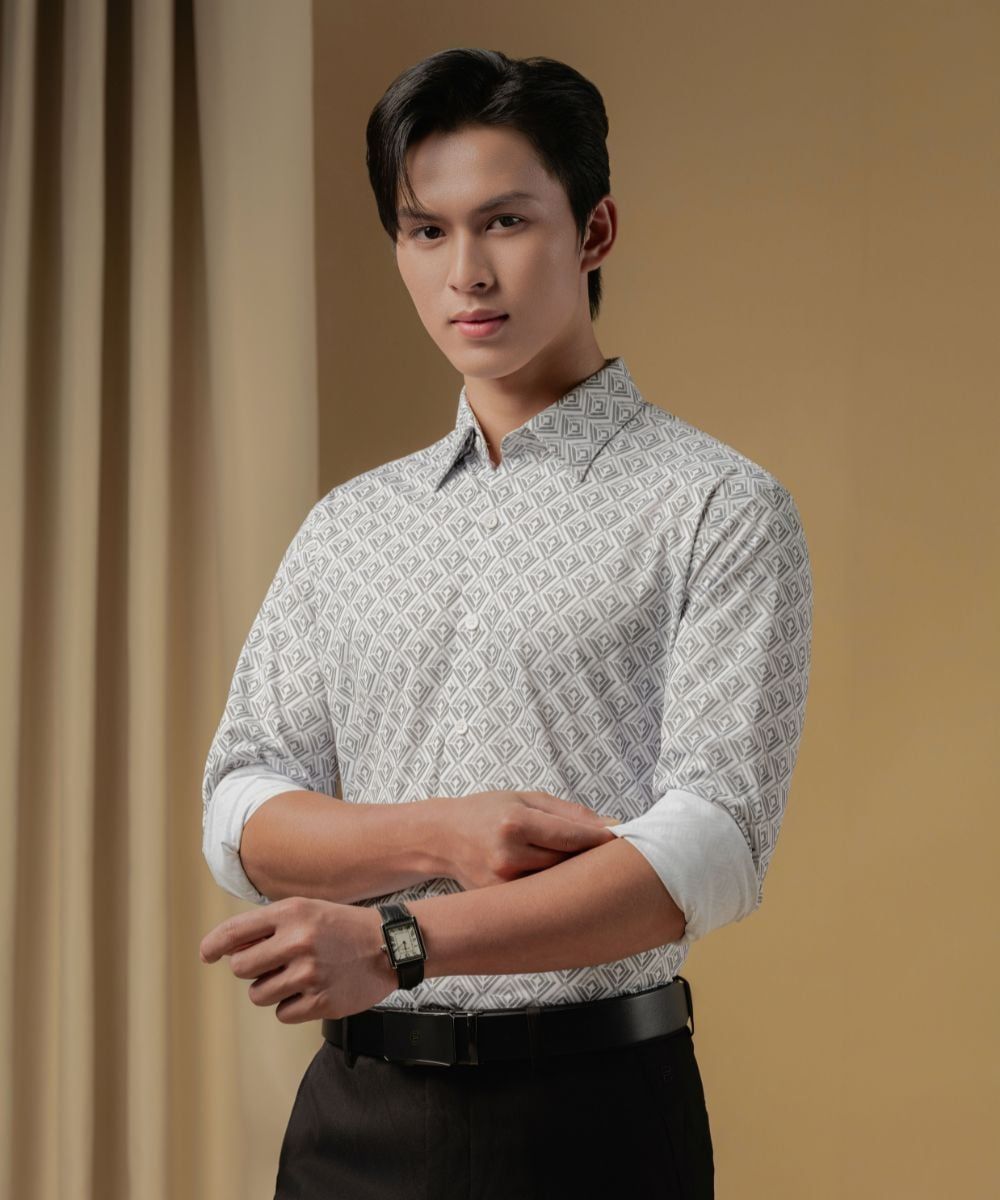  Áo sơ mi họa tiết (Rêu, 39) 