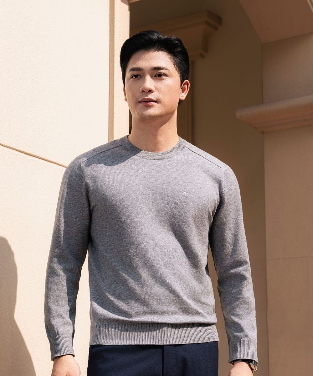  Áo len cổ tròn thiết kế, (Ghi sáng, 39) 