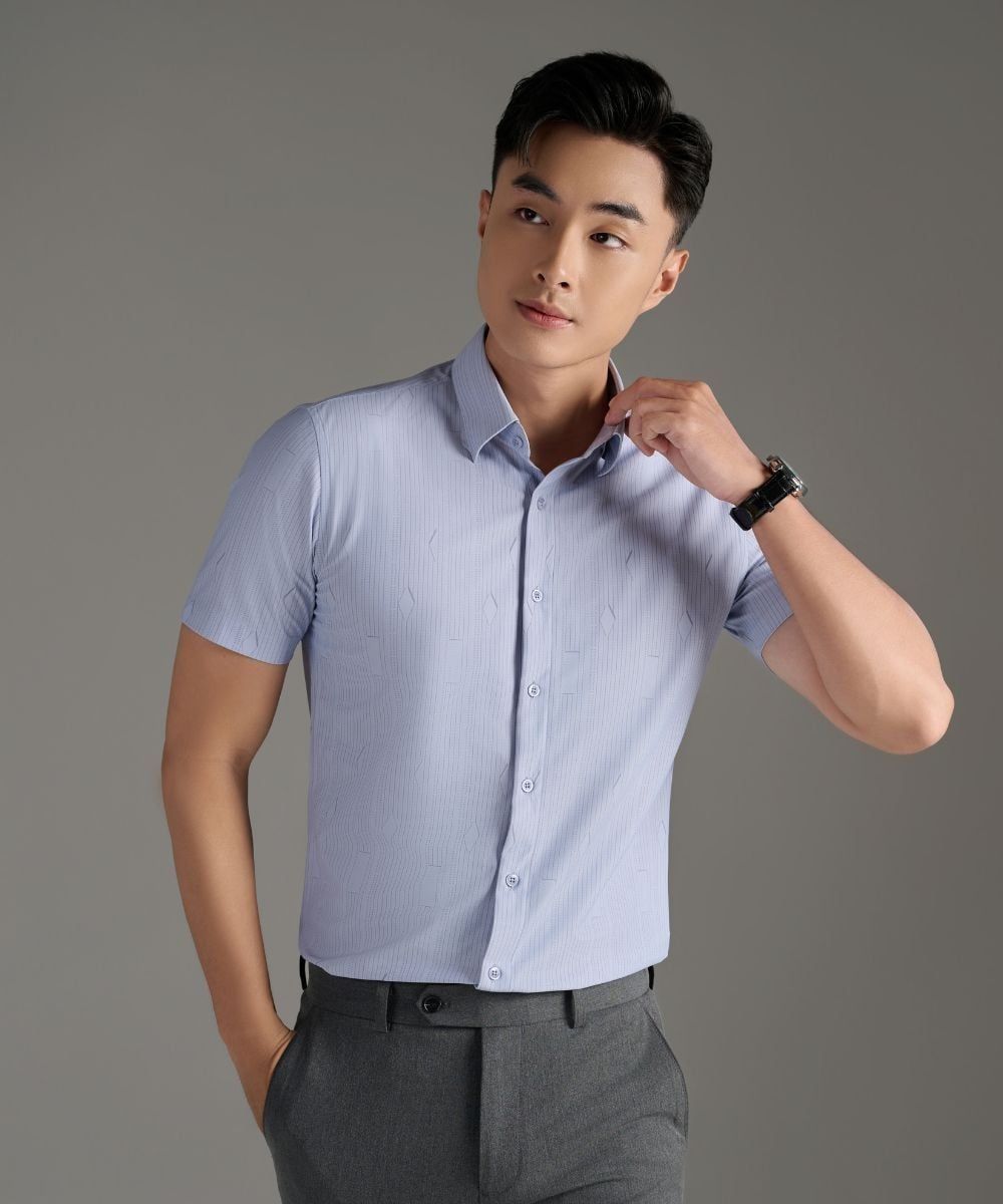  Áo sơ mi cộc hoạ tiết, (Ghi xám, 39) 