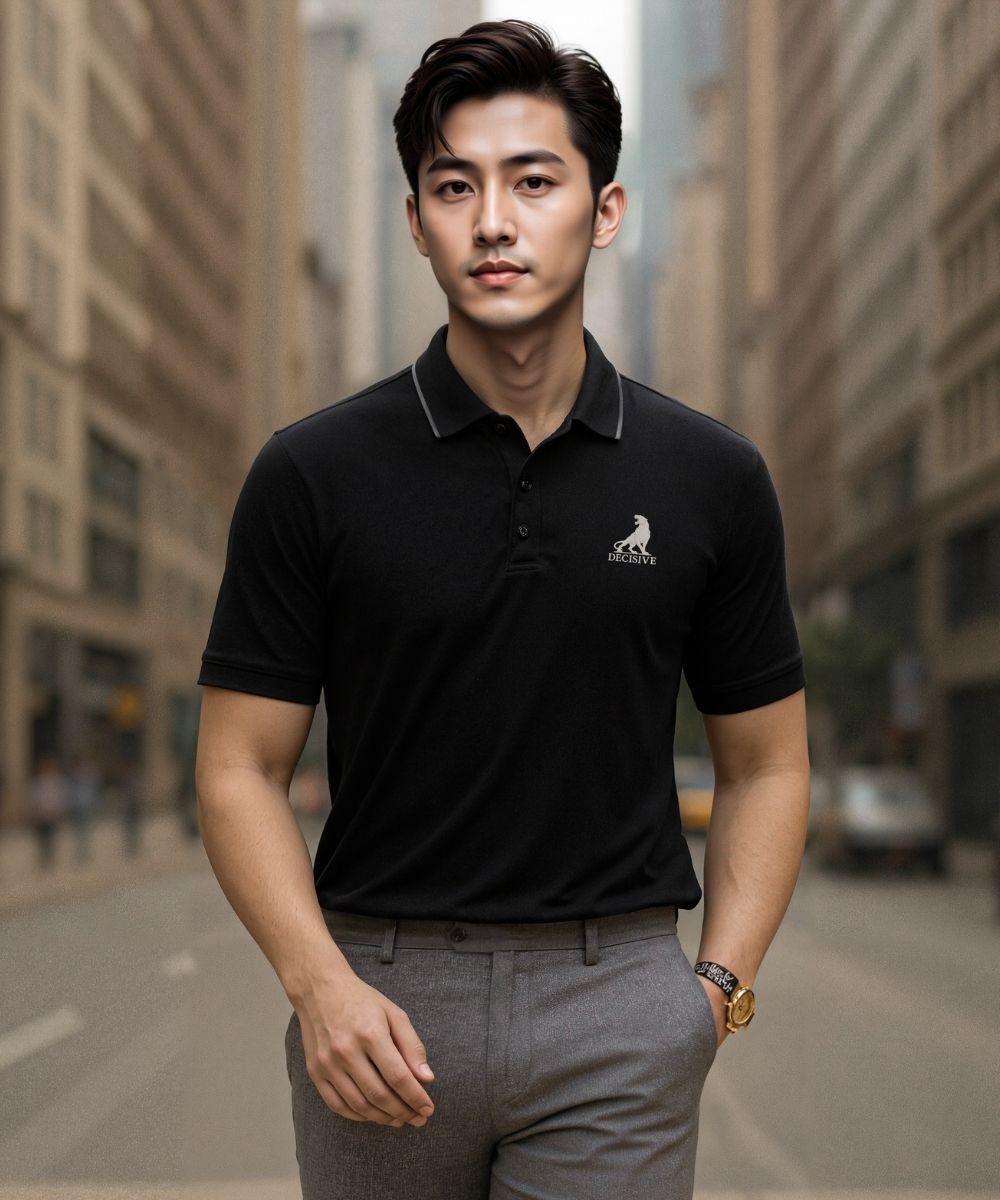  Áo polo thiết kế (Đen, 39) 