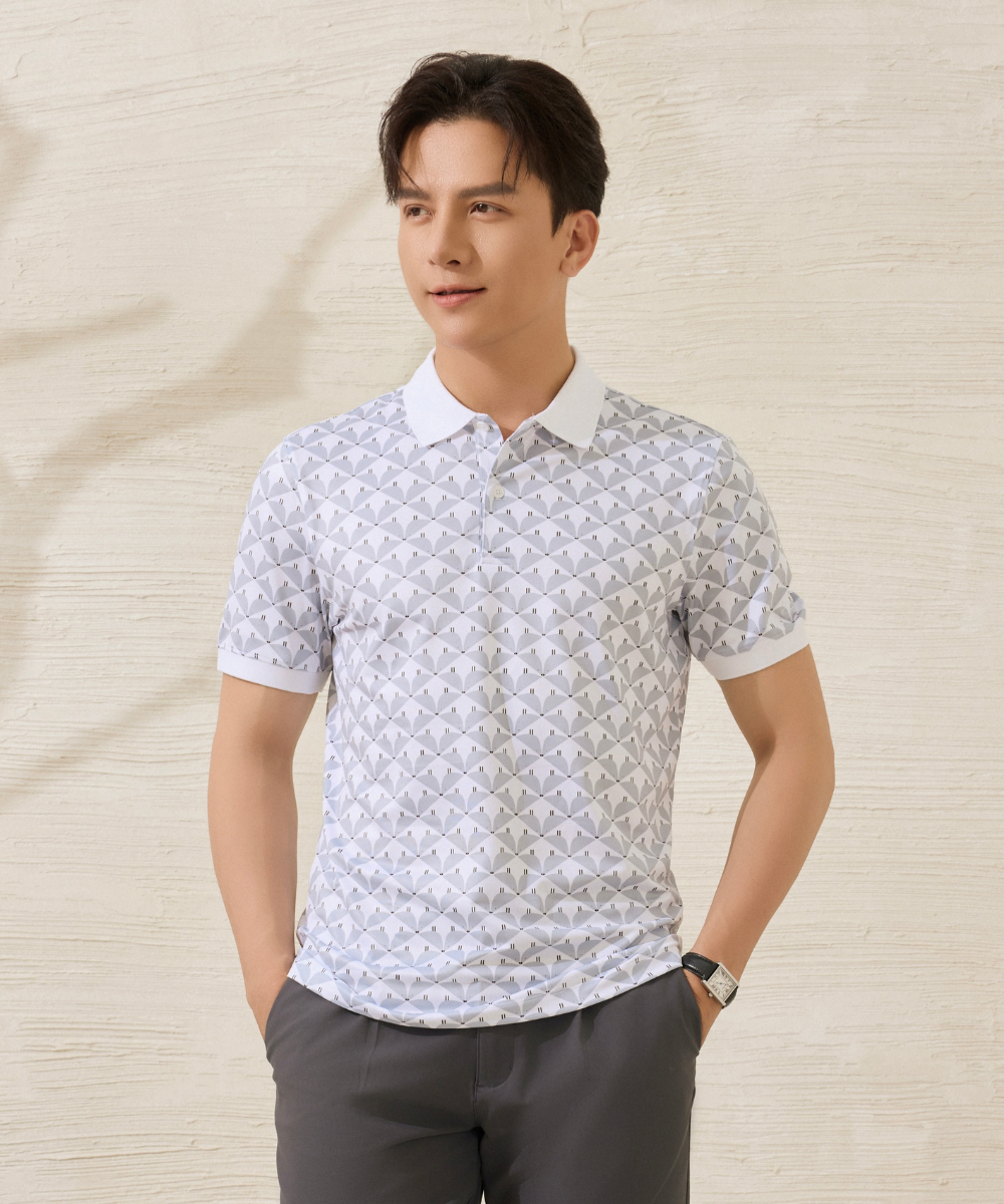  Áo polo hoạ tiết, (Trắng, 39) 