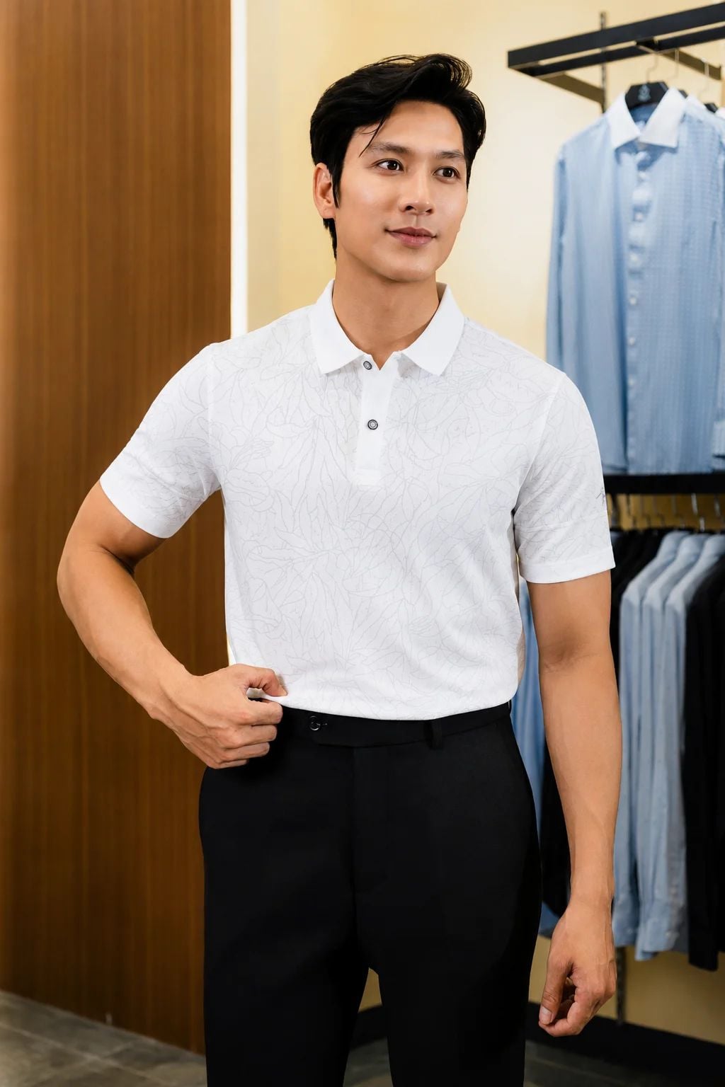 ÁO POLO THIẾT KẾ PHỐI HỌA TIẾT HOA - MÀU TRẮNG 1APCH675TRK