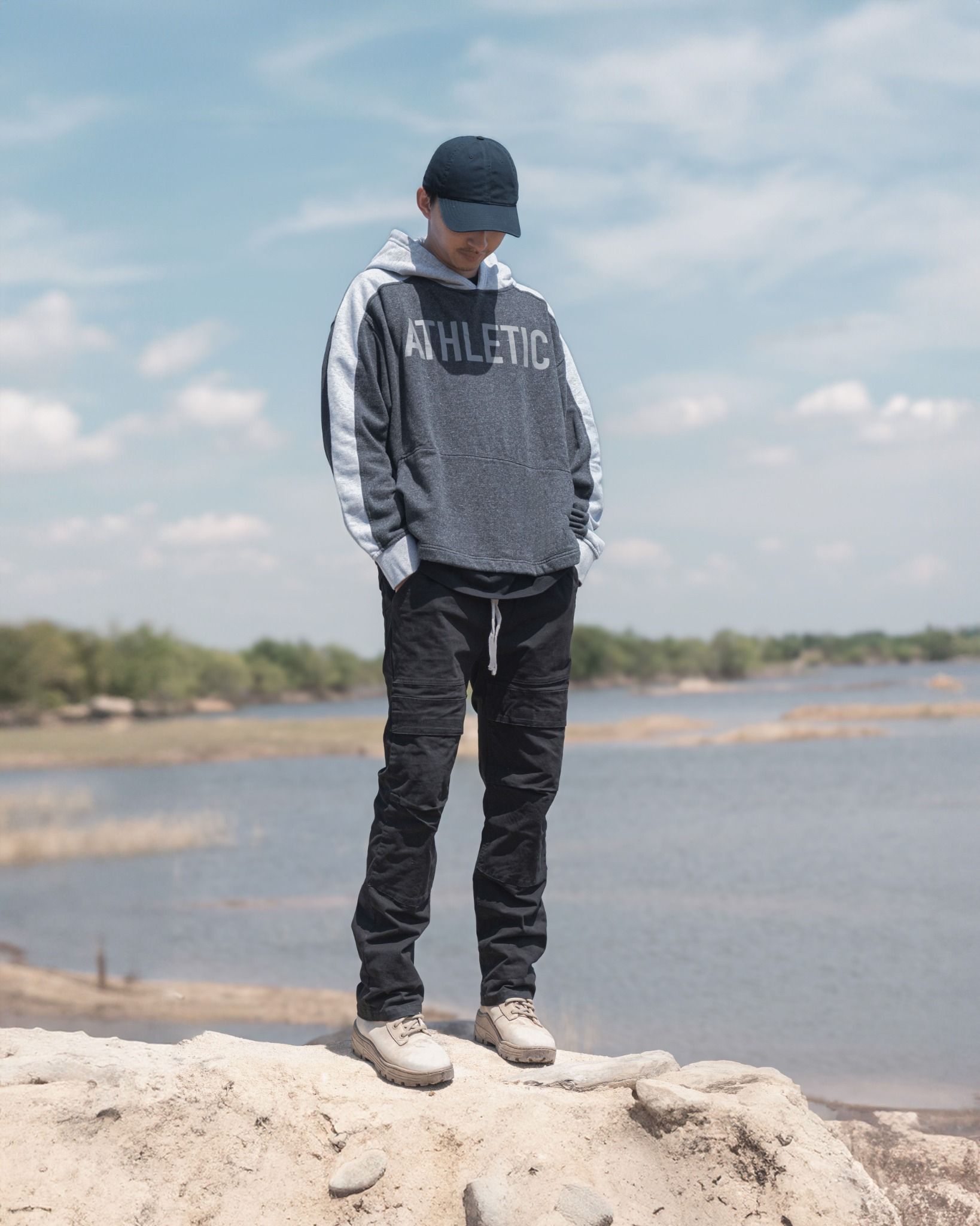  VINTAGE ATHLETIC HOODIE - MIXED GREY 