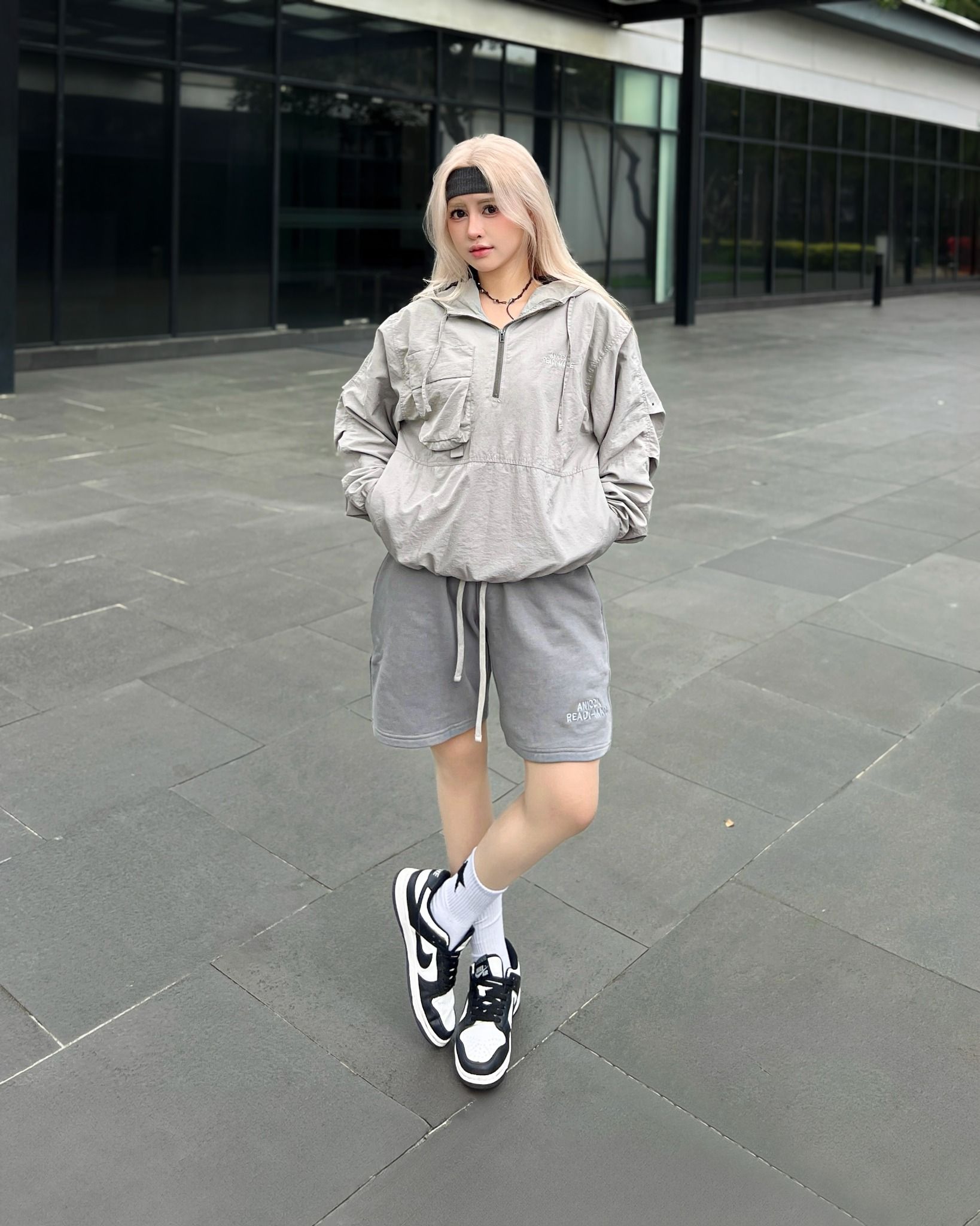 NYLON HALF ZIP JACKET - LIGHT GREY – Anicca Ready-made