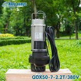  BƠM CHÌM INOX NƯỚC THẢI NAVY ĐIỆN 380V & 220V 3 PHA QDX50-7-2.2T 