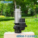  BƠM CHÌM INOX NƯỚC THẢI NAVY ĐIỆN 380V & 220V 3 PHA QDX50-7-2.2T 