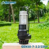  BƠM CHÌM INOX NƯỚC THẢI NAVY ĐIỆN 380V & 220V 3 PHA QDX50-7-2.2T 