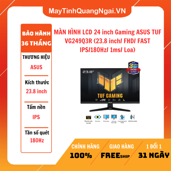 MÀN HÌNH LCD 24 inch Gaming ASUS TUF VG249Q3R (23.8 inch/ FHD/ FAST IPS/180Hz/ 1ms/ Loa)