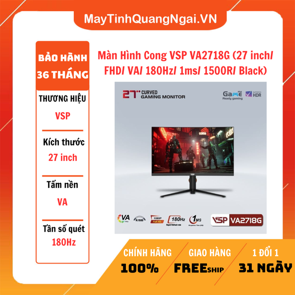 Màn Hình Cong VSP VA2718G (27 inch/ FHD/ VA/ 180Hz/ 1ms/ 1500R/ Black)